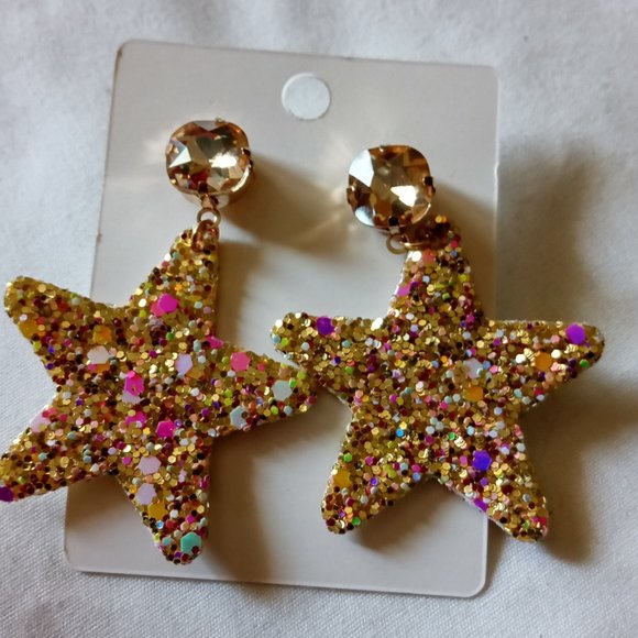 Star Earrings Felt, Sequin Glitter Pierced Ears - Picture 3 of 3